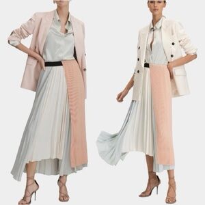 Reiss Women’s Maddie Colorblock Asymmetric Pleated Draped Midi Skirt size 4 NEW